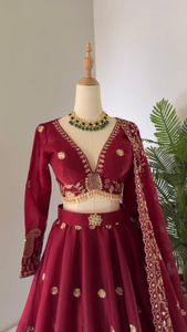 Micro Lehengha hasta tamaño 44 Foux Gorgette Hilo de trabajo con Secuencia de 9mm Choli interno incluido-Elegante tela Lehenga Choli - Product Image 3