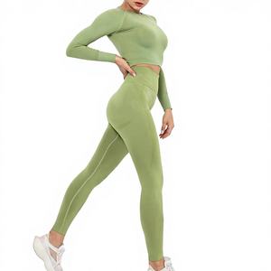 Conjunto de Yoga para Mujer STYLEGRAM WEARS, 100% Algodón, Transpirable, Cintura Elástica, Cintura Alta, Manga Larga, Conjunto de 2 Piezas, Servicio OEM - Product Image 1