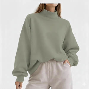 Women Casual Oversized Long Mockneck Fleece Sweatshirt Autumn Winter Loose Pullover Streetwear Fashion <b>Top</b> Front for Cozy Daily - Product Image 1