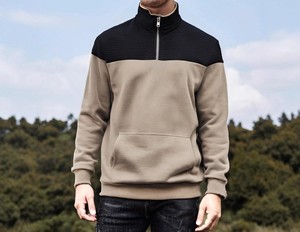 Vente chaude hommes demi fermeture éclair pull sweat sur mesure plaine contraste tissu couleurs quart fermeture éclair pull à capuche solide - Product Image 4