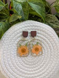 SUSTAINBLE <b>Gold</b> Foil Black White Resin Heart Shape Earrings Square Round Geometric <b>Wooden</b> Resin Drop Earrings - Product Image 5