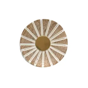 Bouton de meuble rond en bois avec centre en laiton et incrustation blanche, style scandinave, pour commode et armoire - Product Image 2