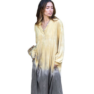 100% coton vêtements de styliste à manches longues col en v robe à boutons mode gitane longue robe Maxi - Product Image 1