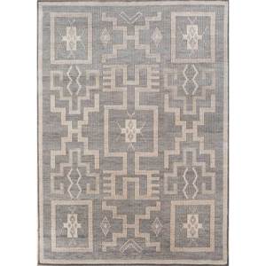 Tapis en laine noué à la main, gris thym et noir, motif géométrique et abstrait, pour la maison, couloir, salon - AKWL-1283 - Product Image 1