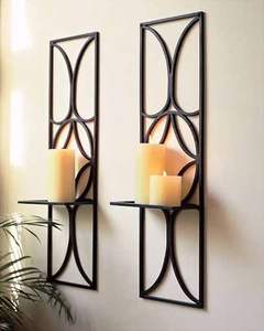 Luxury Black Iron <b>Wall</b> <b>Sconce</b> <b>Candle</b> Holder Set Geometric Metal Hanging Pillar Rack <b>For</b> Home Interior Decoration Wedding Gallery - Product Image 1