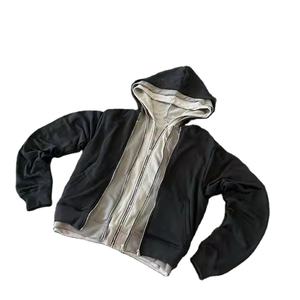 Custom Streetwear Heavyweight Plain Blanks Jacket Doble Triple Capa Zip up Cropped Boxy Hoodie Hombres - Product Image 2