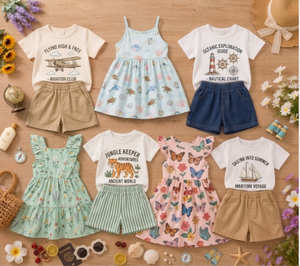 Ensemble d'été pour bébés et jeunes enfants, imprimé fruits, color block, col à revers, sans manches, tenue d'extérieur, assortiment multicolore, livraison mixte - Product Image 1