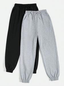 Pantalons de survêtement unisexes en molleton épais à cordon de serrage, coupe athlétique, devant plat, poches, 100% polyester - Product Image 5