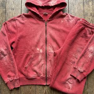 Chándal Vintage Personalizado al por Mayor, Grueso, Ecológico, Lavado Ácido, para Hombre, con Costuras Deshilachadas, Sudadera con Capucha y Cremallera Completa, Pantalones Deportivos - Product Image 2