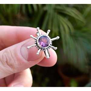 Handmade Boho <b>Statement</b> <b>Ring</b> for Women Amethyst Gemstone Set in Sterling Silver Unique Gift for Her - Product Image 4