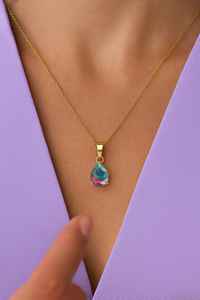 Collar con Colgante de Ópalo Negro Natural en Forma de Lágrima para Niños, Plata de Ley 925, Chapado en Oro de 14K, Joyería de Regalo - Product Image 3