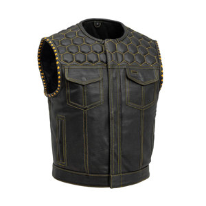 Gilet en cuir de style club pour hommes, avec fermeture à boutons, gilet sans manches en faux cuir, veste de motards, veste fabriquée au Pakistan - Product Image 5