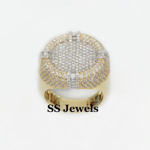 Bague personnalisable en argent 925 plaqué rhodium, style hip-hop, sertie de moissanite VVS en grappe circulaire baguette, pour hommes et femmes - Product Image 2