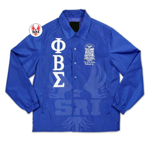 Phi Beta Sigma Fraternity Embroidery Men <b>Nylon</b> Coaches Jacket | Fraternity Embroidered Boys Custom Made Line Coaches Jacket - Product Image 5