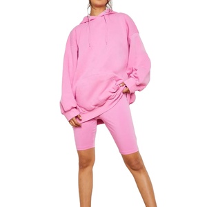 Nuevo Conjunto de Dos Piezas para Mujer 2026, Sudadera Extra Grande de Felpa de Algodón Suave Rosa y Pantalones Cortos de Ciclismo 2026 - Product Image 1