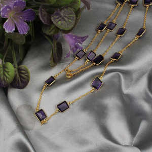Collar de amatista chapado en oro y diamantes con Turquesa Cadenas finas con estilo para bodas Compromisos Fiestas - Product Image 4