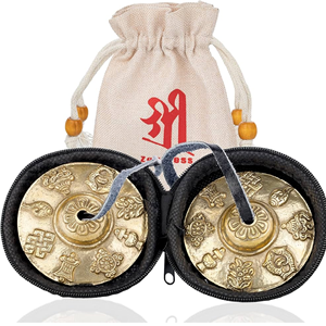 Acheter en laiton massif tibétain Tingsha cymbale cloche Tingsha cymbales tibétain chanceux symbole en relief méditation Yoga cloche carillons en gros - Product Image 3