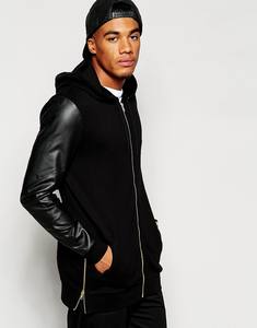 Offre Spéciale hommes 100% coton cuir manches à capuche Logo personnalisé pull à manches raglan hiver doublé sweat solide tricoté - Product Image 1