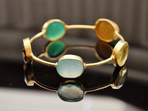 Bracelet en onyx vert naturel et quartz fumé : argent sterling 925 plaqué or, bracelet délicat en pierres précieuses, petit 6 cm pour femmes, vente en gros - Product Image 5