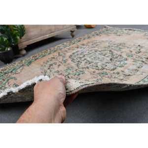 Alfombra de lana turca Vintage Beige y verde 5'1X7'9 diseño de retales de tejido plano alfombra de sala de estar con respaldo de látex 4m de ancho - Product Image 4