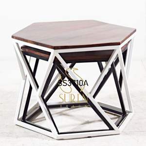Mesa de Centro Moderna de Estilo Industrial Indio con Tapa de Madera y Patas de Hierro, Hecha a Mano, SUREN SPACE SS3710, Origen Rajasthan, para Sala de Estar o Comedor - Product Image 3