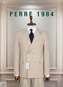 Costume d'affaires bleu marine pour homme, double boutonnage, col cranté, mélange de laine, coupe classique, style britannique - Product Image 3