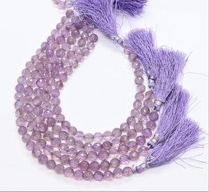 Cuentas de bola Rondelle facetadas de amatista Rosa Cuentas de amatista natural para la fabricación de joyas Cuentas rosas de 8mm del fabricante indio - Product Image 1