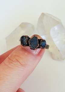 Customizable Vintage Design Electroformed Silver <b>Ring</b> Genuine Blue Sapphire Triple Stone Copper Electroplated Wedding Gift - Product Image 2