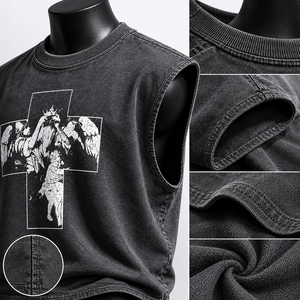 Camiseta sin mangas gótica para hombre, de algodón, con cuello redondo, diseño de cruz y ángel estampado, logotipo frontal - Product Image 6