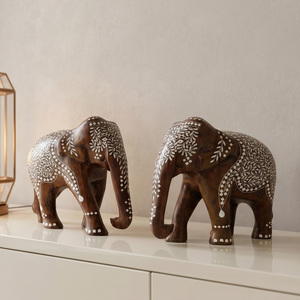Natural Solid Sheesham Wood <b>Elephant</b> Pair with Intricate White Inlay Work Handmade Wooden Animal Sculpture for Home <b>Decor</b> - Product Image 4