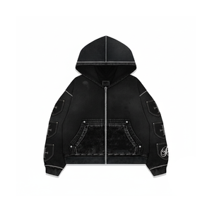 Premium 420 GSM Heavy Cotton Fleec <b>Zip</b> <b>Hoodie</b> Vintage <b>Black</b> Color With Pocket Panel Design Custom Embroidered Logo basics <b>Hoodie</b> - Product Image 1