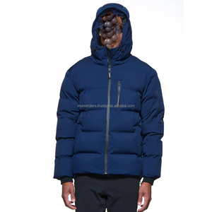 Mono Riders Men's Eco-Friendly Bomber <b>Jacket</b> Puffer Coat <b>Packable</b> Hooded Stand Collar Front Logo Winter Custom - Product Image 3