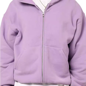 Box Fit Heavy weight Mens Zip up Hoodies Púrpura 450 Gsm French Terry drop shoulder zipper Hoodie - Product Image 6