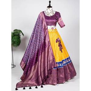 Magnifique Lehenga Choli en soie imprimé numérique jaune pour les spectacles de festival - Product Image 2