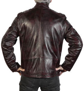 Veste de mode décontractée pour hommes d'automne et d'hiver nouveau col montant en cuir de peau de vache véritable avec décoration de broderie - Product Image 4