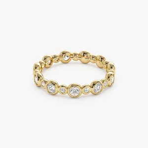 Anillos de Eternidad de Boda de Oro Sólido de 18K con Diamantes Reales, Talla Personalizada, Engaste de Bisel, Diamante Redondo Natural con Tamaños Alternados - Product Image 3