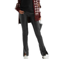Pantalon de luxe pour femme en cuir véritable, fait main, en peau de mouton, avec dentelle, taille haute, fermeture boutonnée, écologique, coupe classique, streetwear, hiver