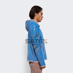 Sweat à capuche unisexe vintage en polaire thermique d'hiver, lavage à l'acide, appliqué, uni, teint, brodé, polyester/coton de haute qualité - Product Image 2