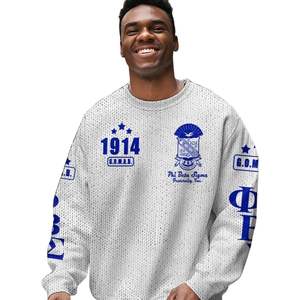 Phi Beta Sigma 1914 Fraternity Knit Sweater <b>Acrylic</b> Chenille Greek Letters Blue White Sigma Sweater Premium Apparel - Product Image 5