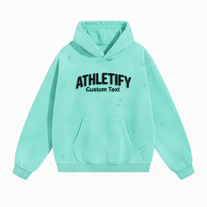 Sudadera con Capucha para Hombre, Estilo Desgastado en la Parte Delantera, Detalles Desgarrados, Mezcla de Algodón, Corte Holgado, Transpirable, para Invierno, Ropa Casual de Calle para Uso Diario - Product Image 1