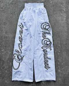 Wholesale Custom High Quality Lightweight Breathable Nylon <b>Fabric</b> Elastic Waist Gem Stones Pants Front Street Style Embroidered - Product Image 4