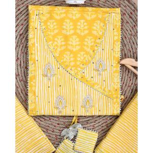 Traditional Screen Print Unstitched Cotton Salwar Kameez with Dupatta Yellow Reyon and Lawn Fabric Indian Dress-SHKS1102 - Product Image 2