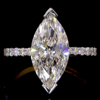 Bague de fiançailles et de mariage en or jaune champagne 14 carats de luxe, sertie de diamants de laboratoire taille marquise de 3 carats, certifiés IGI D VVS2, avec pavé