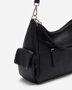 Sac Hobo en Cuir Véritable Noir pour Femmes, Mode Candy, Sangle Unique, Poches Latérales, Sac à Bandoulière Décontracté, Fermeture Éclair Douce, Réglable - Product Image 2