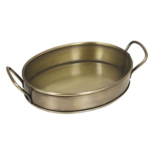 กระทะย่างทรงรีมาใหม่สแตนเลสพร้อมด้ามจับเคลือบทองเหลืองทองแดงสีเงินและสีดำเสิร์ฟอาหารผลิตในอินเดีย - Product Image 5