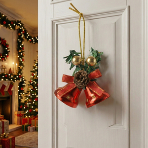 Lussuosa Decorazione Natalizia a Forma di Albero con Due Campanelle Rosse, Fogliame d'Aglio e Nastro Dorato, Eco-Friendly per Esterni - Product Image 3