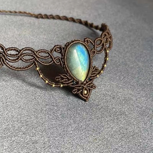 Collier en macramé vintage tendance, pierres de labradorite, forme poire, 25 à 30 mm, chaîne à maillons, cadeau de fiançailles, de mariage, unisexe, dernière arrivée - Product Image 1