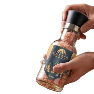 เกลือหิมาลายันสีชมพูในเครื่องบดแก้วขนาดใหญ่ปรับได้ 500 กรัม แบบเติมได้สำหรับปรุงรสในครัว - Product Image 1