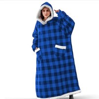 Hiver Plaid Long Flanelle Couverture Fleece Robe Hooded Overall Blanket Sweaters Oversized Unisex Pullover Faux Cashmere Puffy Coat
