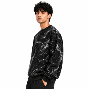 Premium Custom <b>Black</b> Marble Print Crewneck <b>Sweatshirt</b> Oversized Streetwear Pullover Wholesale OEM Private Label <b>Sweatshirts</b> USA - Product Image 3